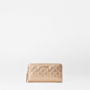 Honey Metallic Leather Long Zip Round Wallet