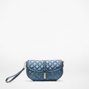 Midnight Metallic Leather Small Astor Convertible Clutch