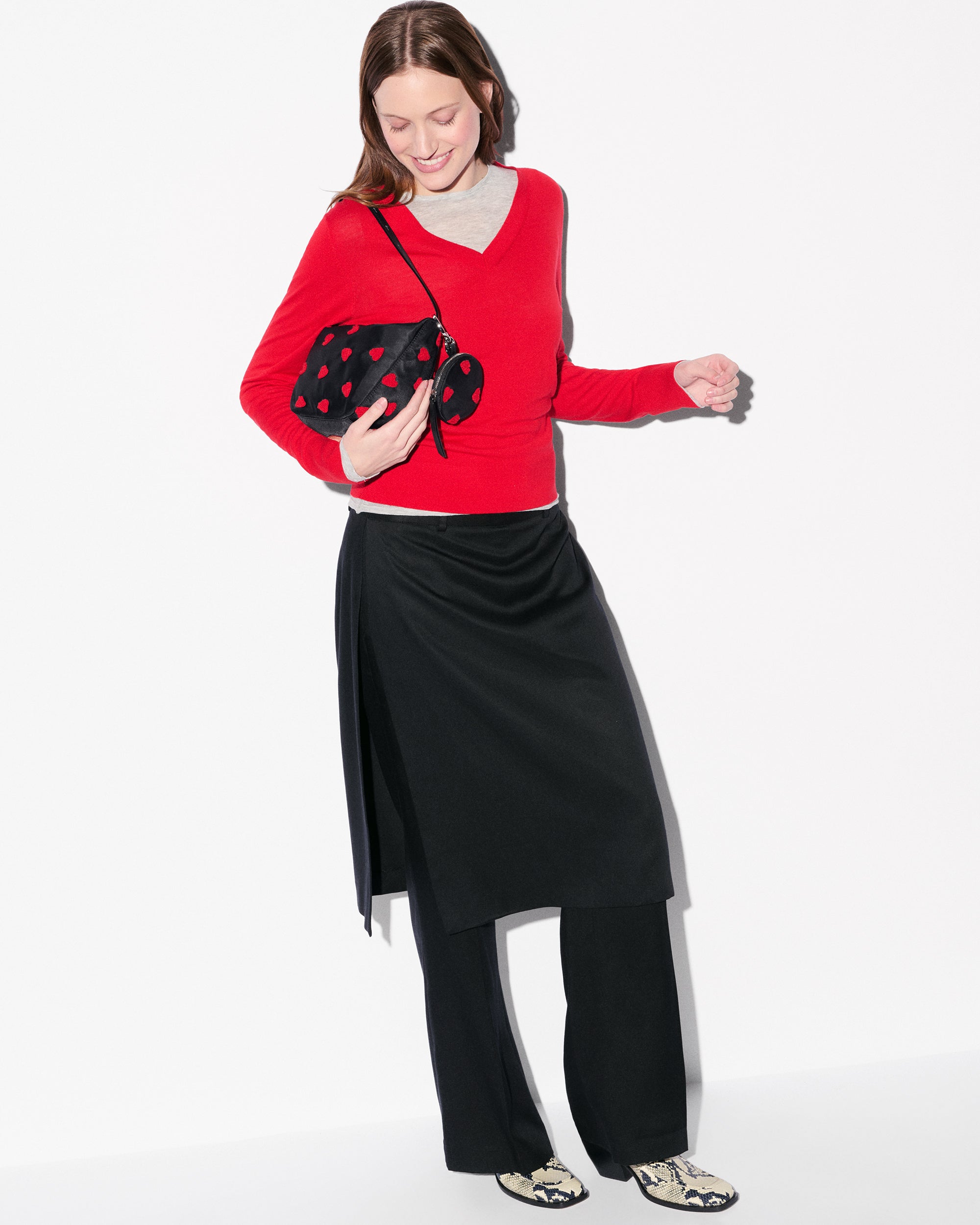 Black with Red Heart Flock Small Waverly Hobo - Image 5