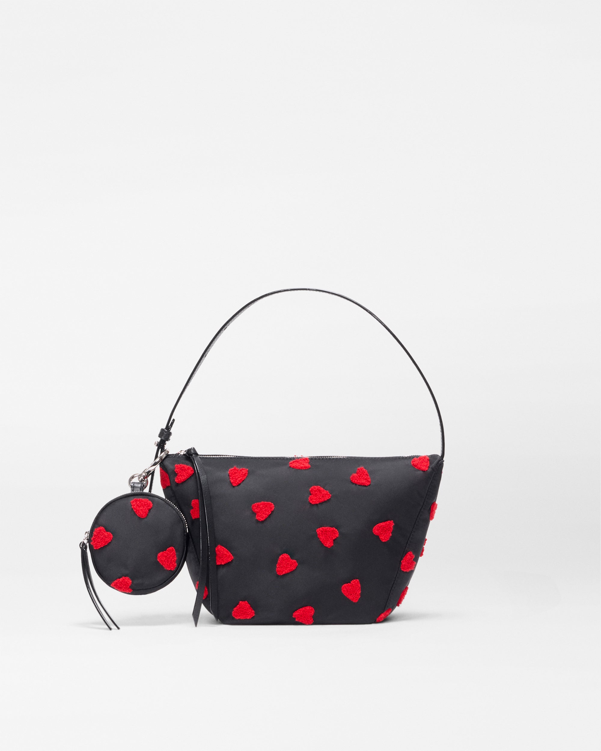 Black with Red Heart Flock Small Waverly Hobo