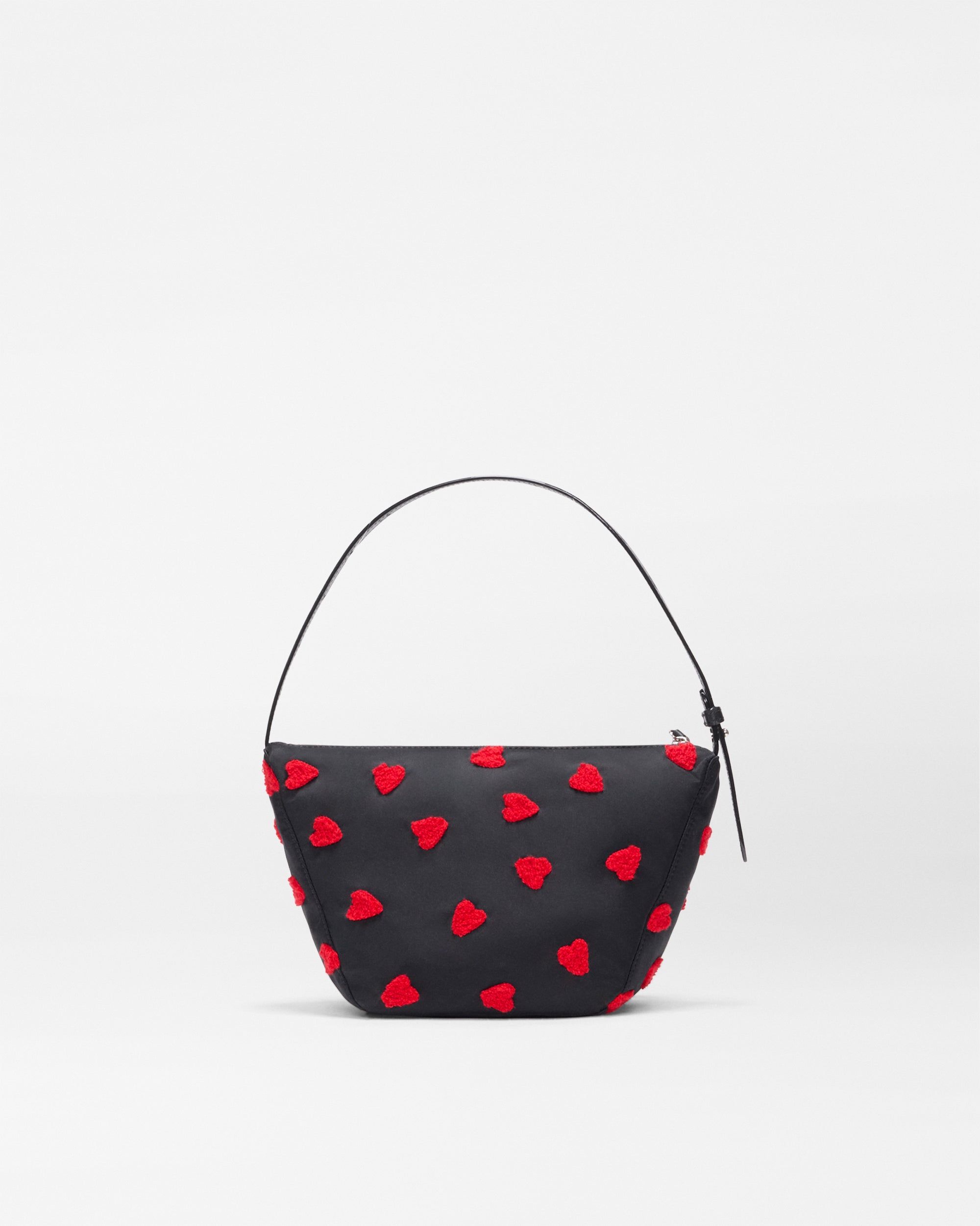 Black with Red Heart Flock Small Waverly Hobo - Image 6
