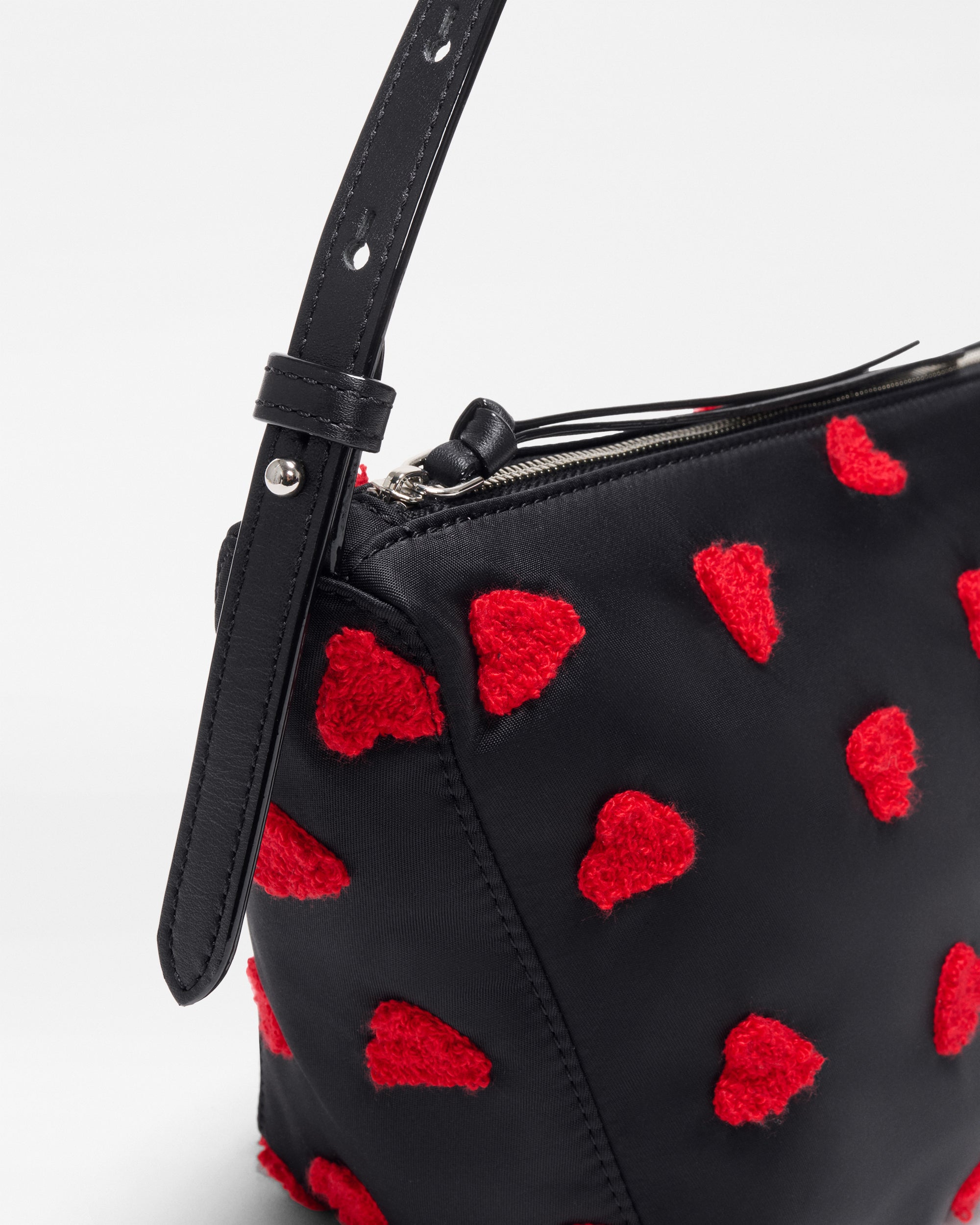 Black with Red Heart Flock Small Waverly Hobo - Image 4