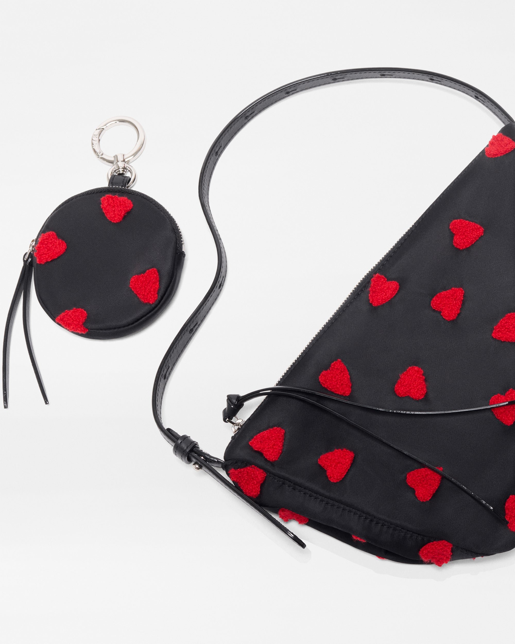 Black with Red Heart Flock Small Waverly Hobo - Image 8