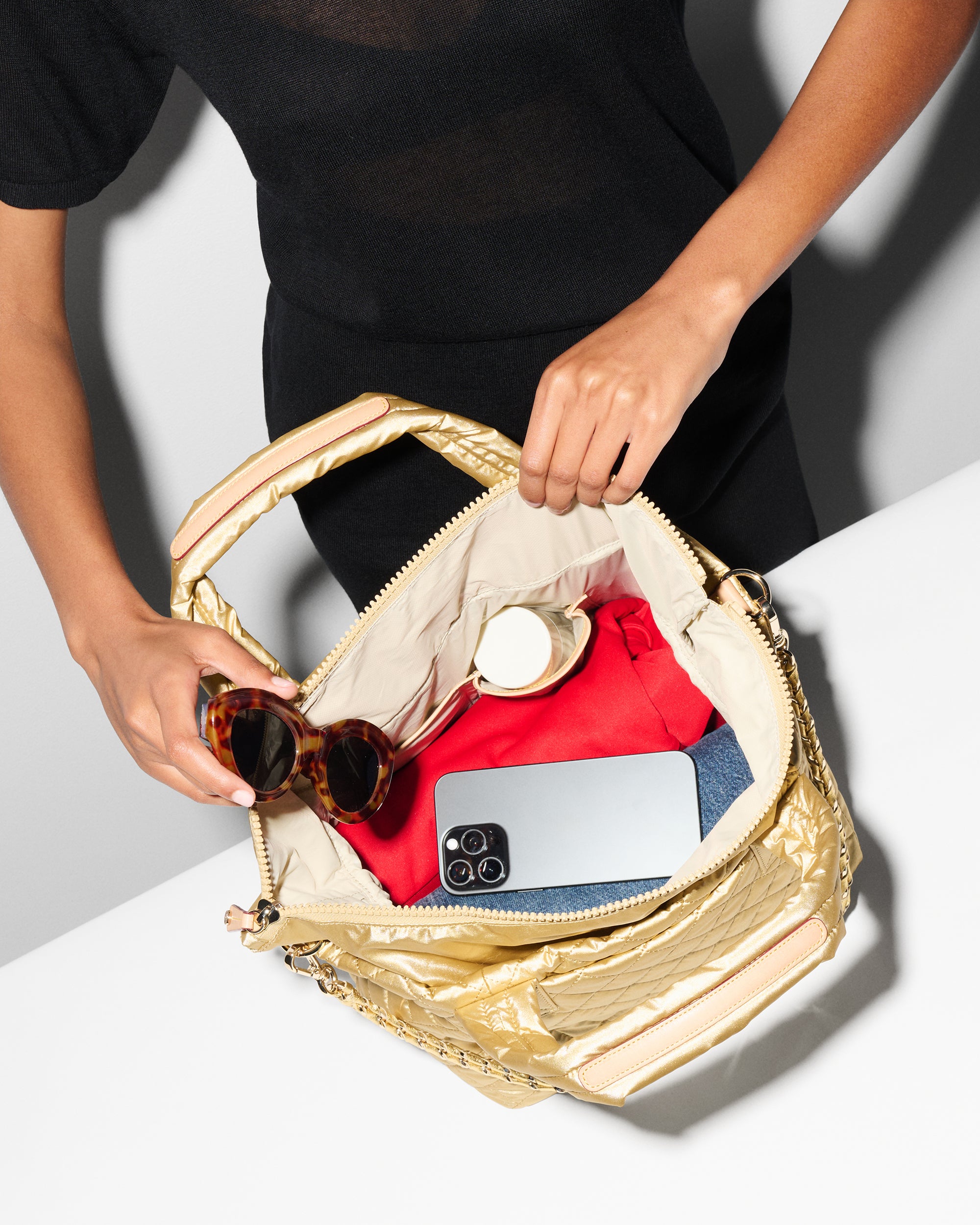 Light Gold Pearl Small Metro Tote Deluxe w/ Chain - Image 4