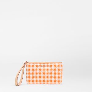 Sunset Orange Gingham Flat Metro Wristlet