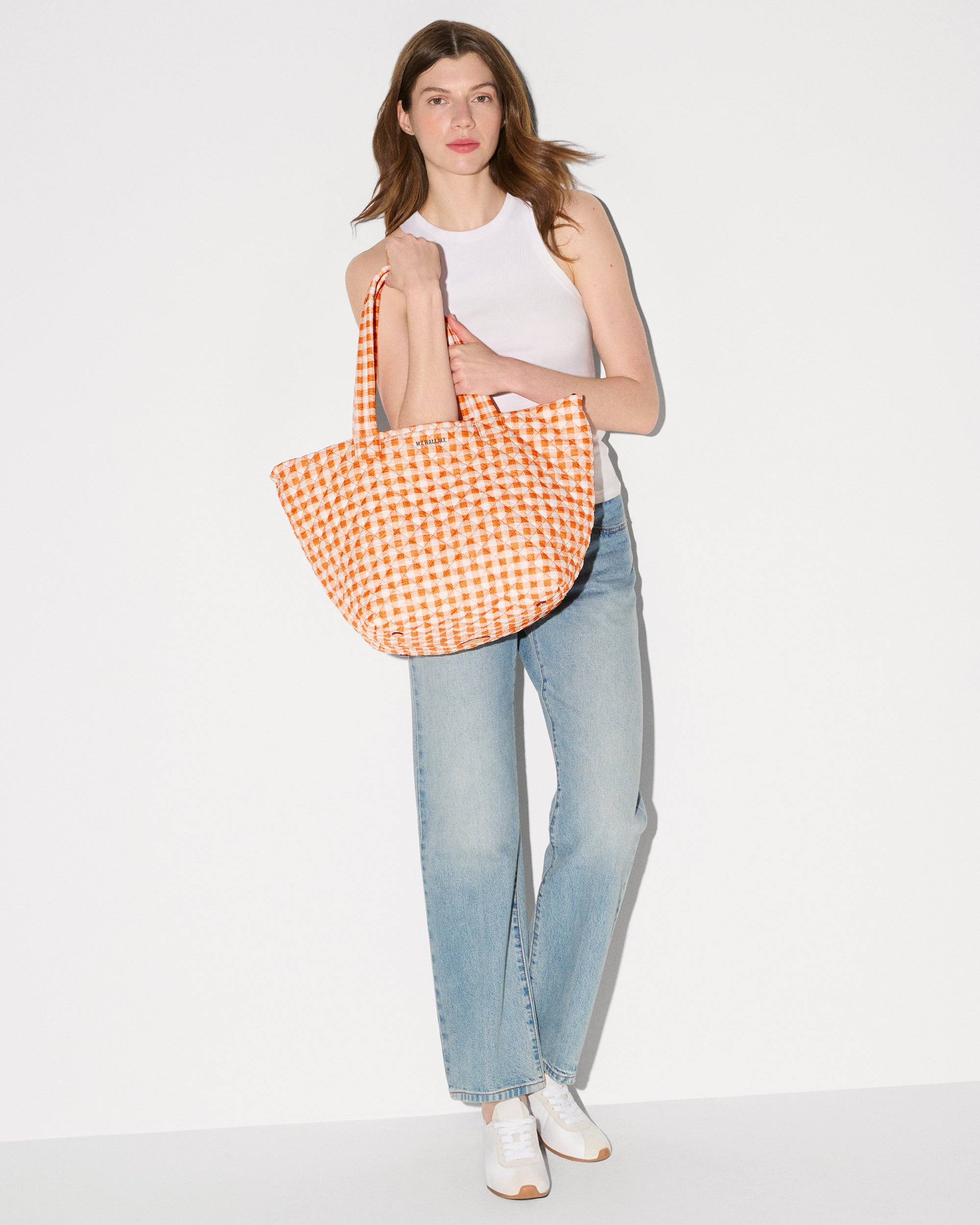 Sunset Orange Gingham Medium Metro Tote Deluxe - Image 2