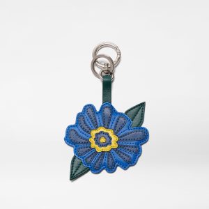 Blue Multi Leather Flower Charm