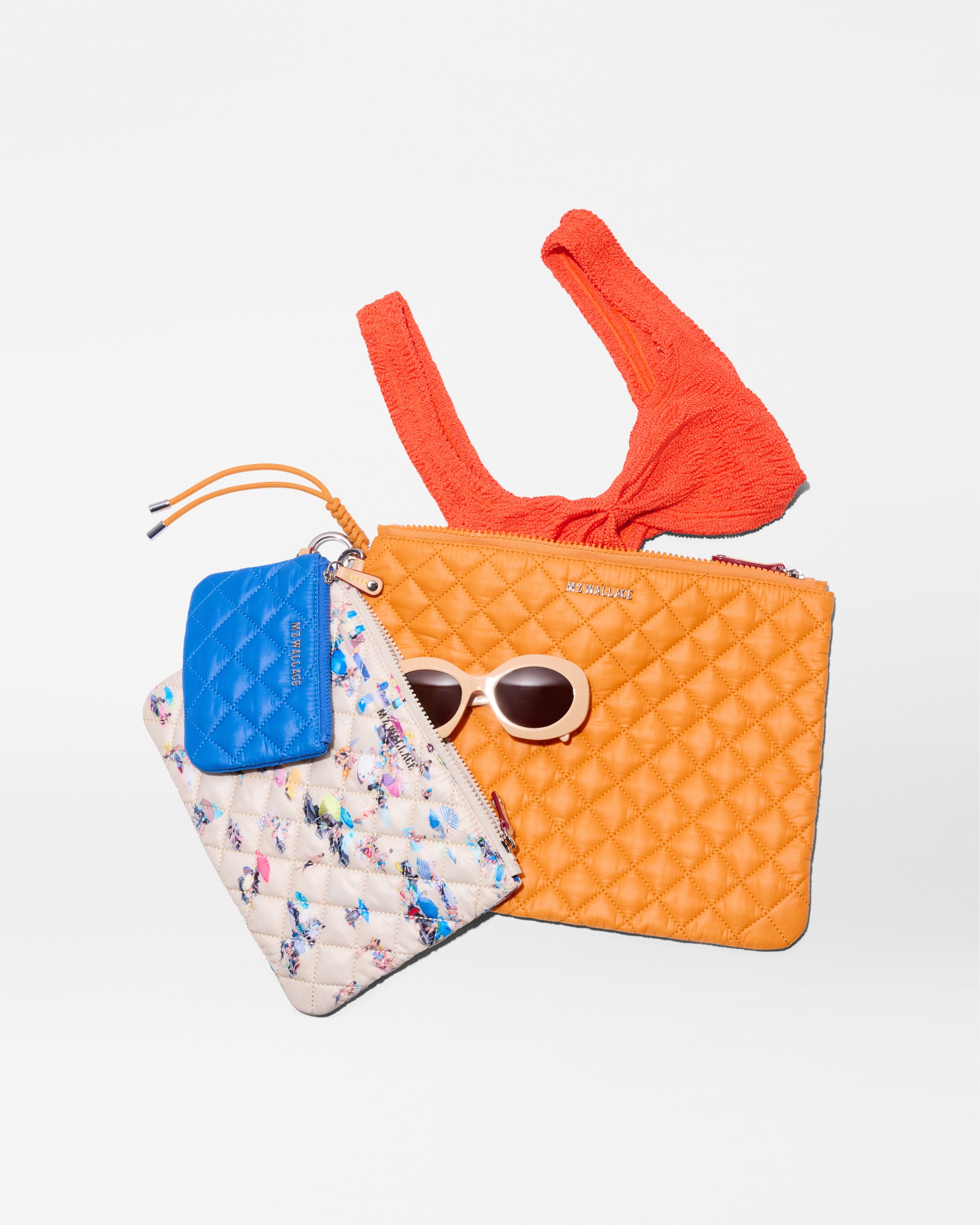 Sunset Orange/Dede Beach Print/Surf Blue Metro Pouch Set